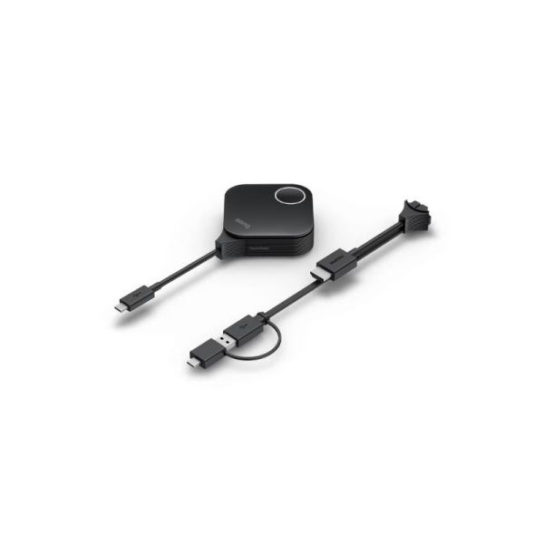 BenQ InstaShow WDC25 wireless presentation system connected to a meeting room display