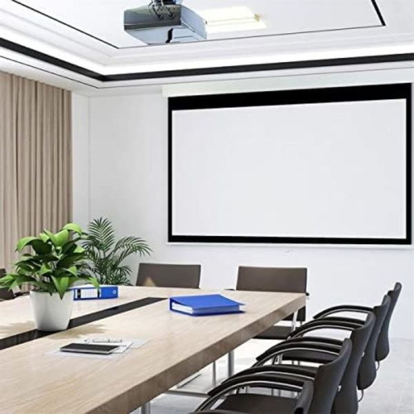 Kimex 041-3415 manual projection screen installed in meeting room