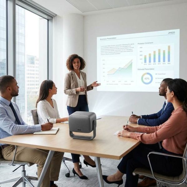 JMGO N1S Ultimate 4K laser projector in meeting room