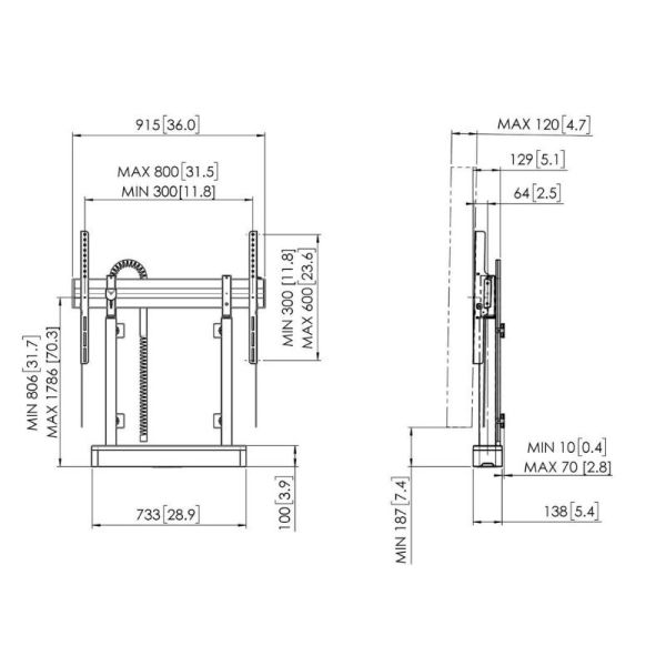 Vogel’s RISE 2005B electric display lift with floor-wall fixation