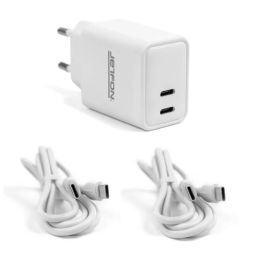 Caricatore doppio USB-C 10 W + 2 cavi USB-C (1 m)