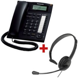 Telefono fisso Panasonic KX-TS880 + Cuffia Panasonic RP-TCA 400 (Jack 2.5  mm) | Onedirect Offerta Pack