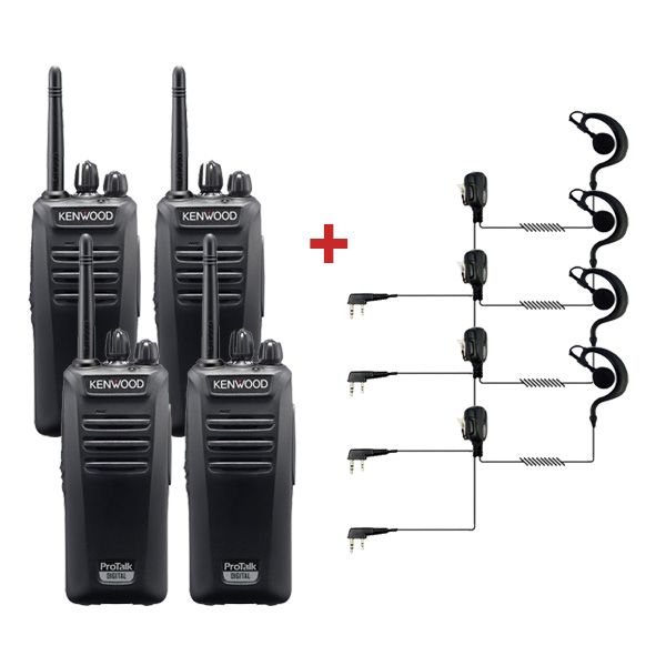 Pacchetto con 4 Kenwood TK-3501 Walkie Talkie + 4 auricolari PTT