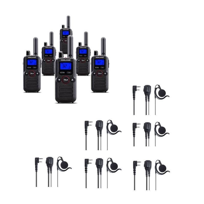 Pack da 6 Midland BR180 + 6 Midland BA21: Microfono auricolare 