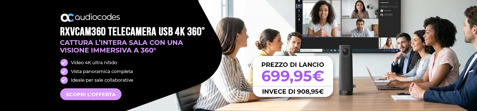 Audiocodes RXVCAM360 360° Konferenzkamera 4K USB