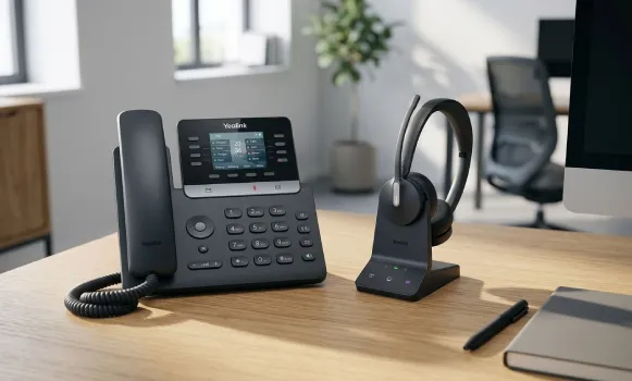 Pack cuffie e telefono aziendale Telefono fisso da scrivania abbinato a cuffie con microfono