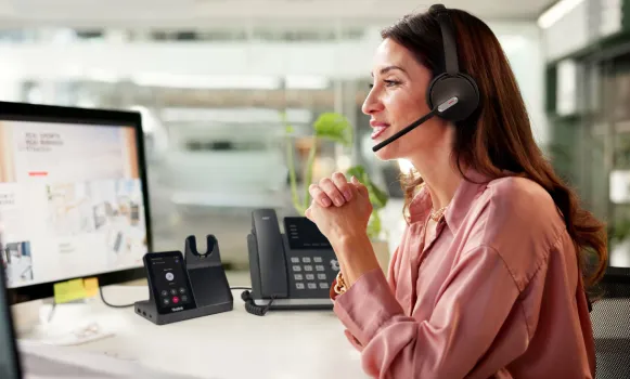 Cuffie senza fili con microfono e base per telefono da scrivania