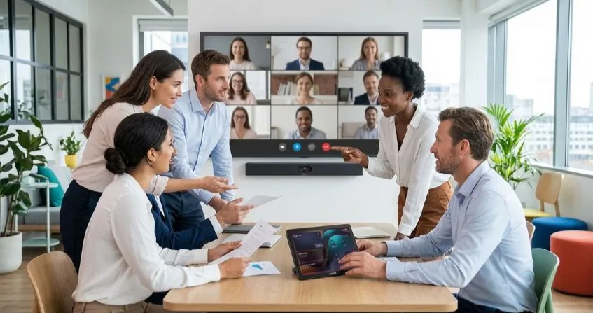 Riunione in videoconferenza con barra video Yealink