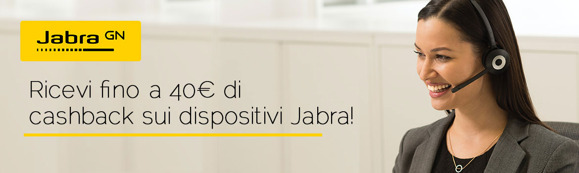 Ricevi fino a 40€ di cashback sui dispositivi Jabra! Ricevi fino a 40€ di cashback sui dispositivi Jabra!